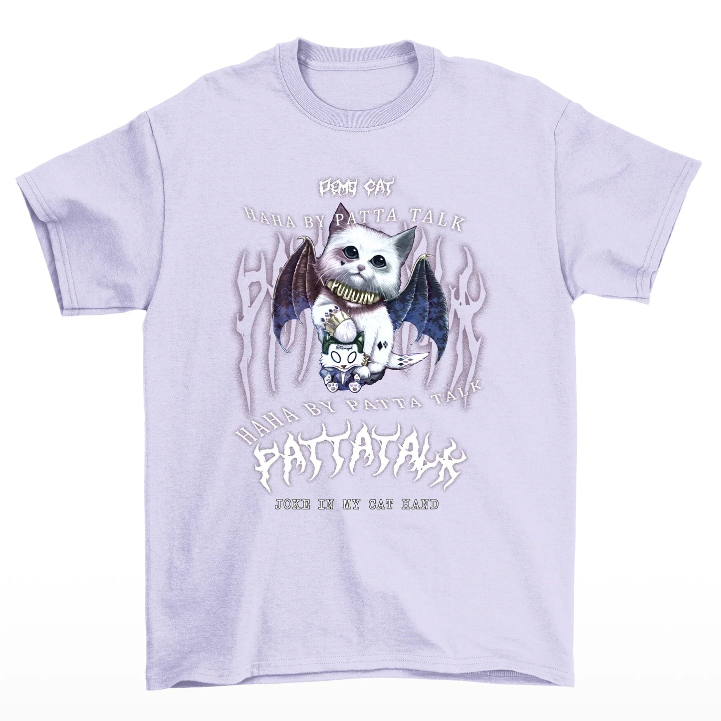 Camiseta Básica Com Estampa Gatinho Morcego Gótico- Lilás