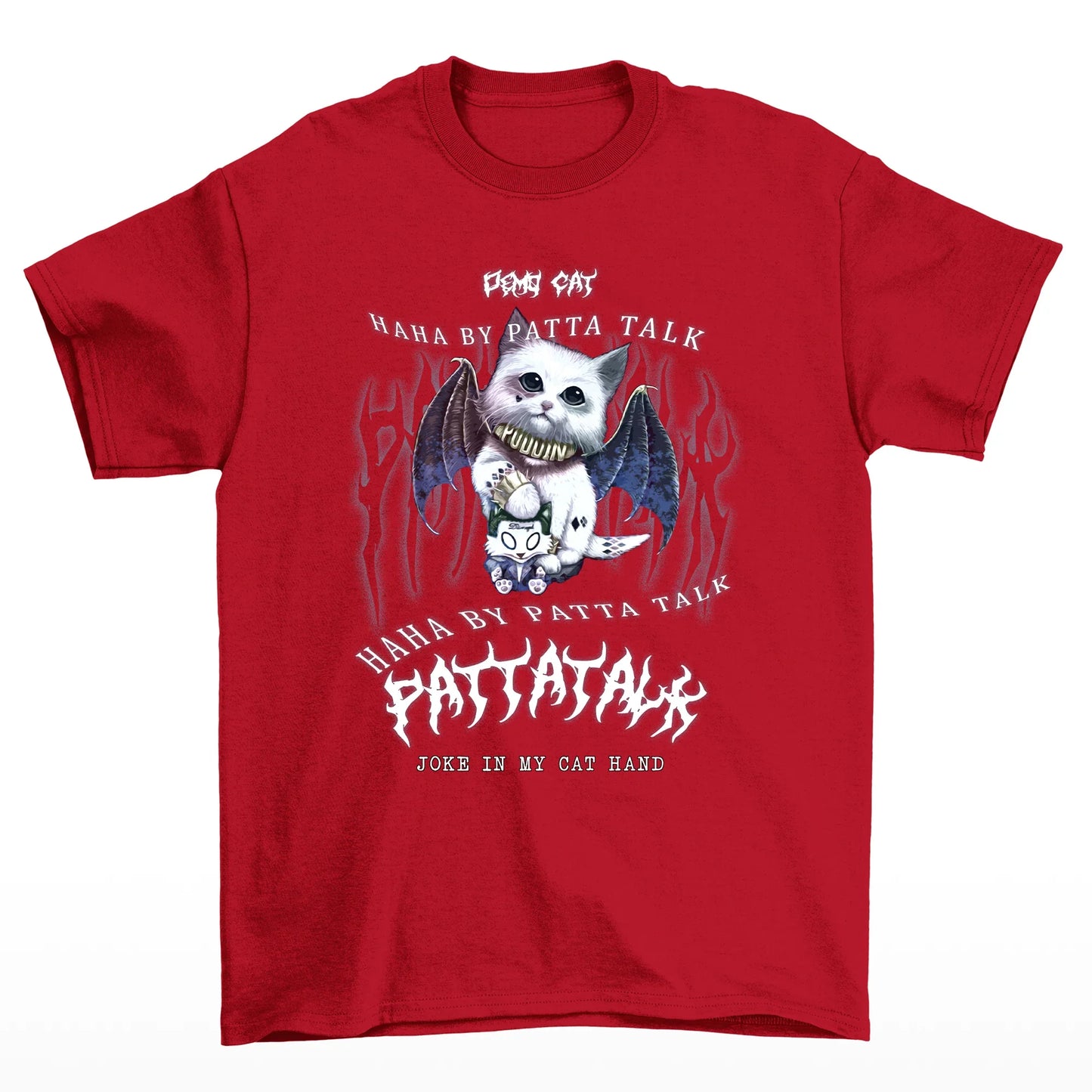 Camiseta Básica Com Estampa Gatinho Morcego Gótico- Vermelho