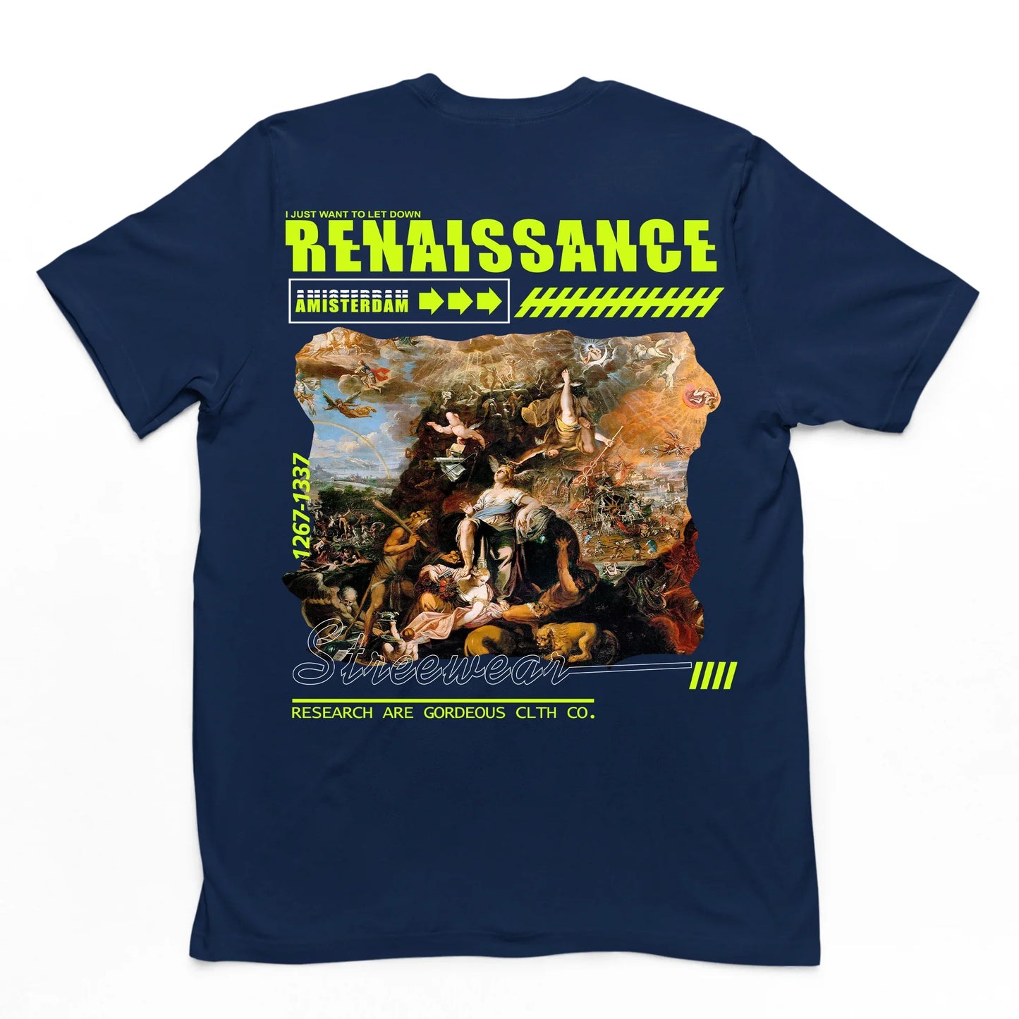 Camiseta Básica Com Estampa Renaissance Arte e Estilo Street- Azul-marinho