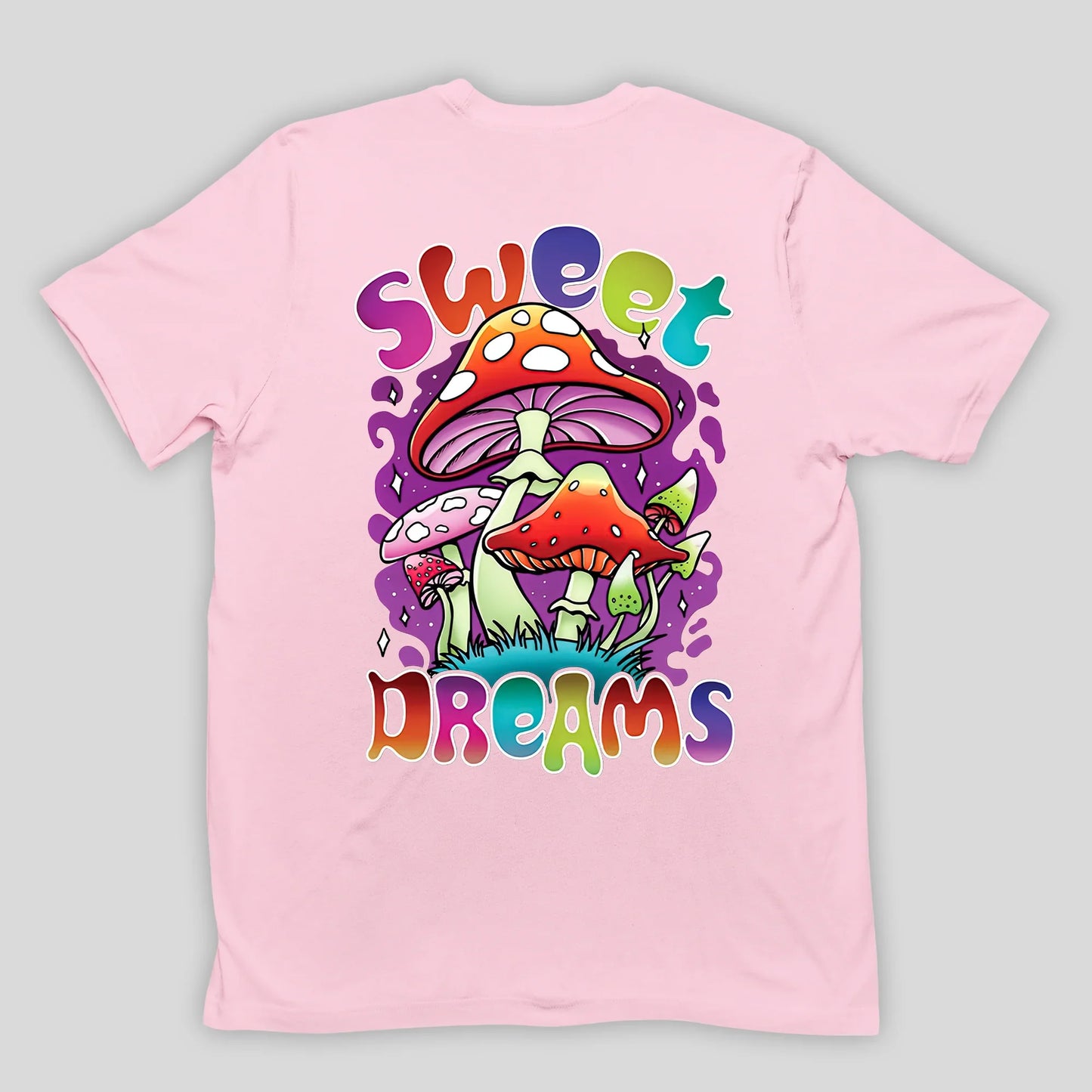 Camiseta Básica Rosa Bebê Sweet Dreams Cogumelos Mágicos