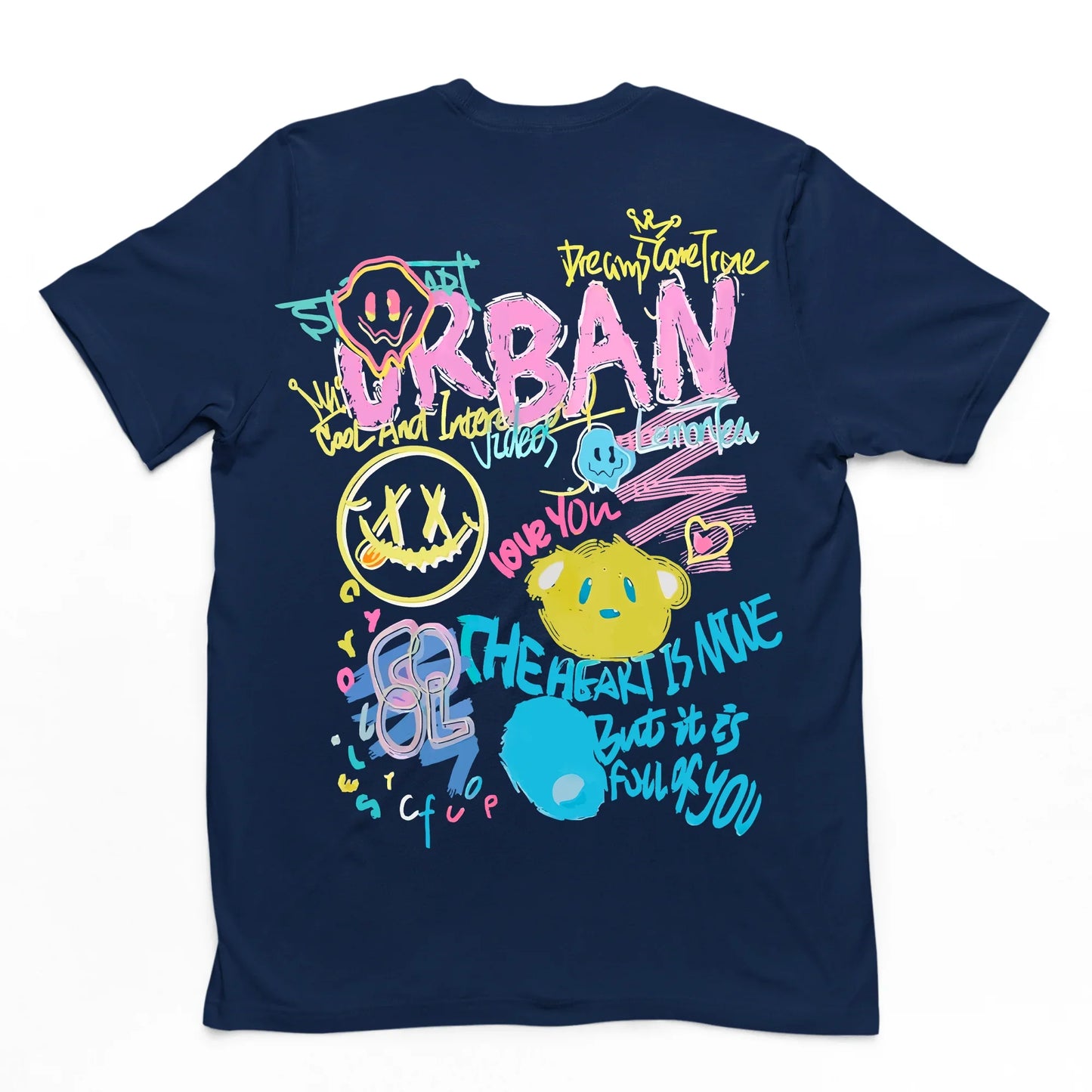 Camiseta Básica Com Estampa ursinhos Streetwear- Azul-marinho