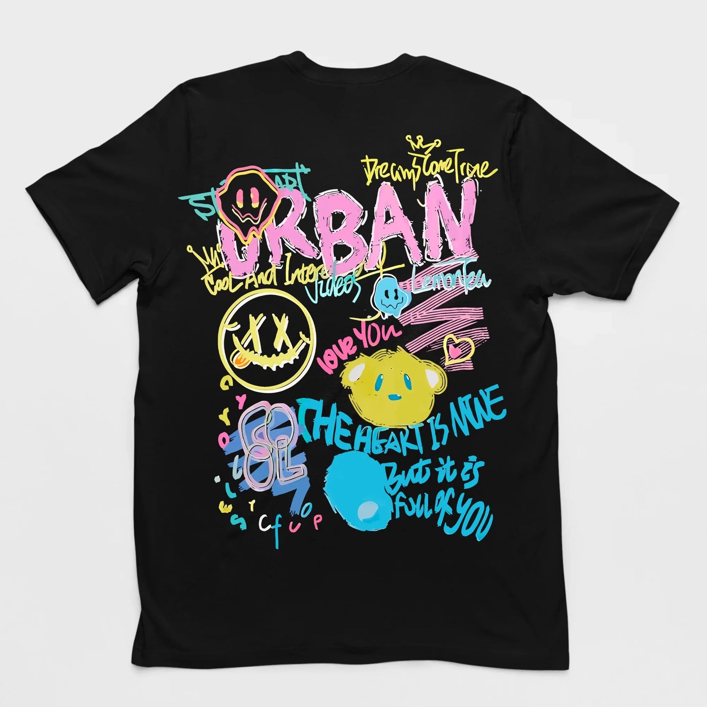 Camiseta Básica Com Estampa ursinhos Streetwear- Preto
