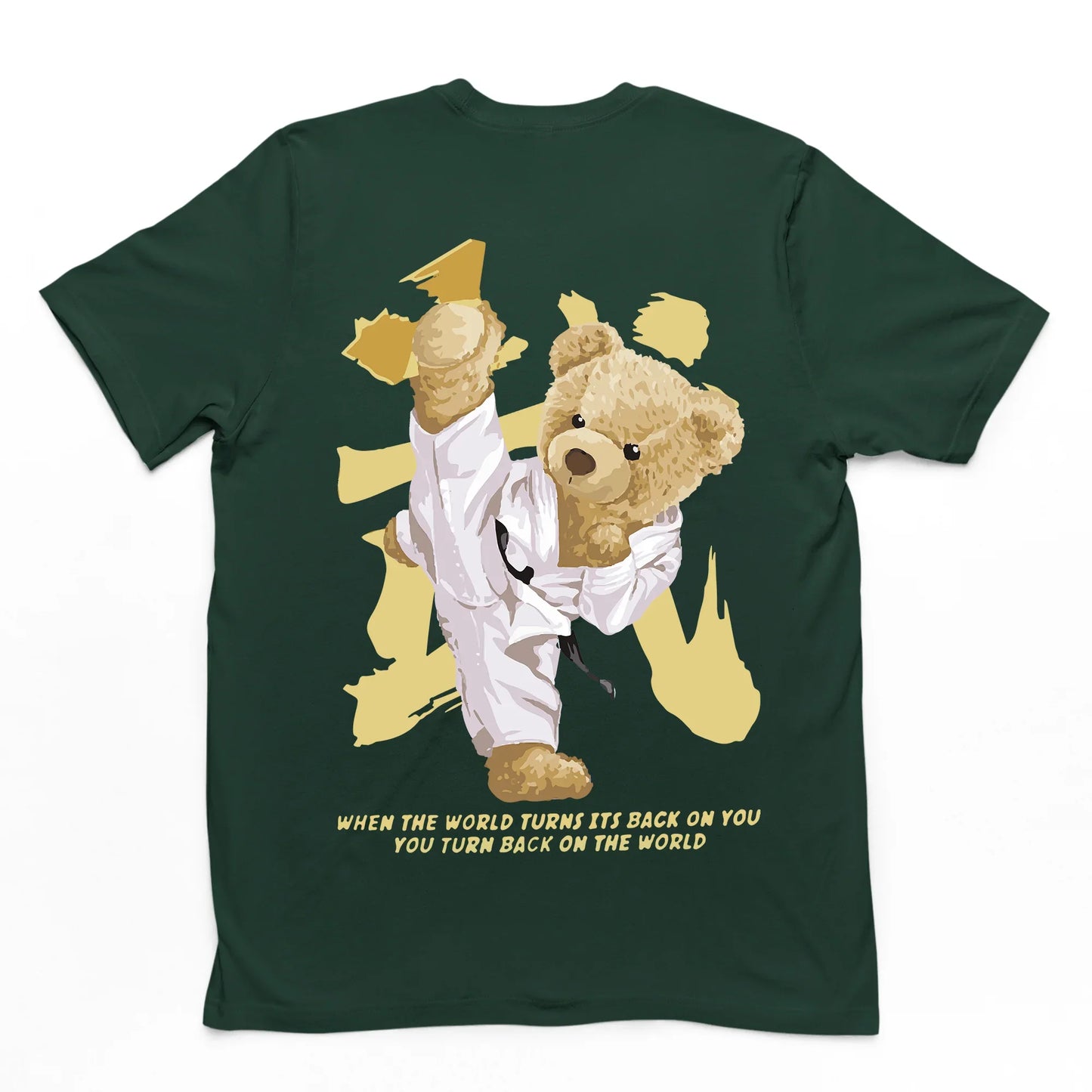 camiseta básica verde com estampa ursinho kung fu - Verde