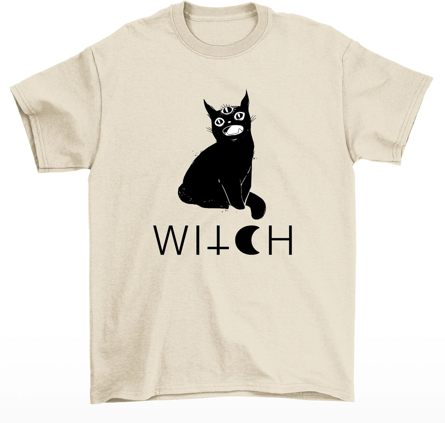 Camiseta básica com estampa gatinho três olhos- Pérola