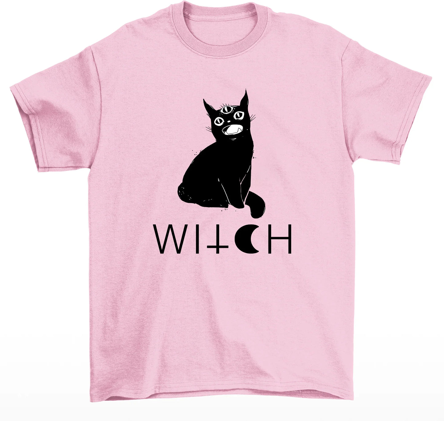 Camiseta básica com estampa gatinho três olhos- Rosa bebe