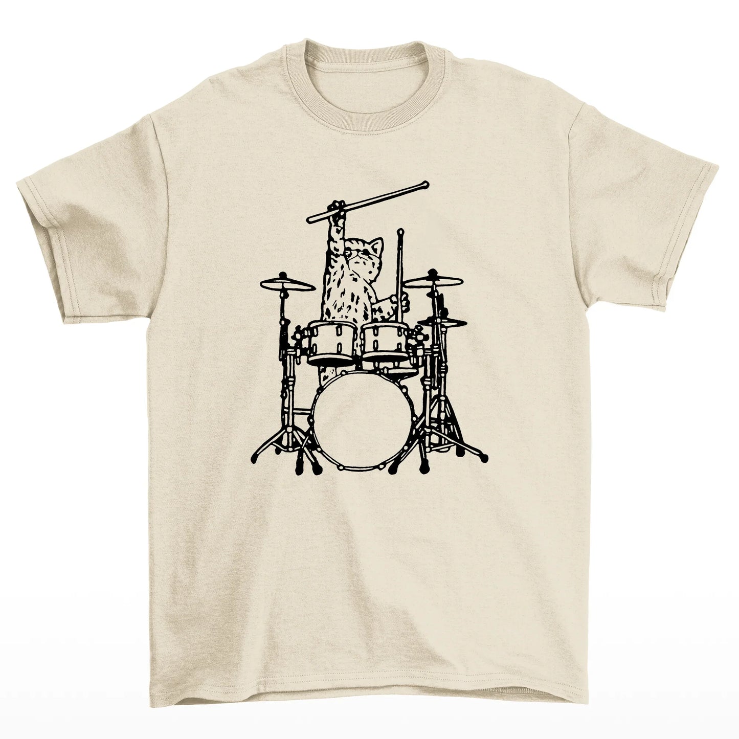 camiseta básica com estampa gatinho baterista- Pérola