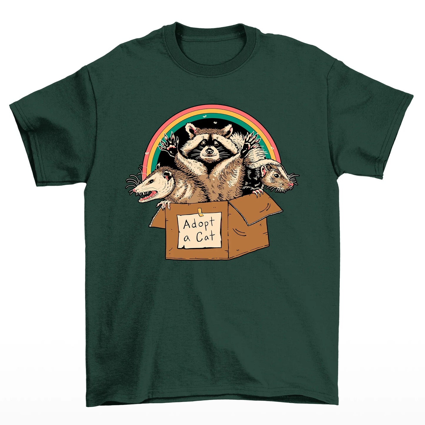 Camiseta Básica Feminina Com Estampa Guaxinim Na Caixa- verde