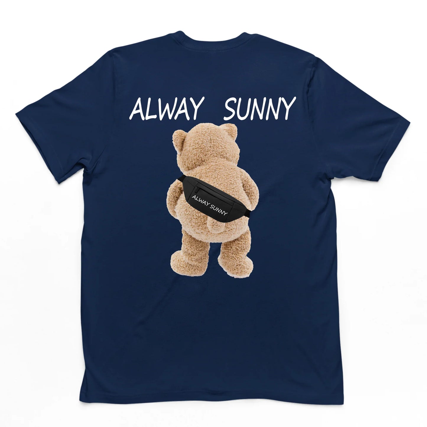 camiseta basica azul marinho estampa de urso always sunny