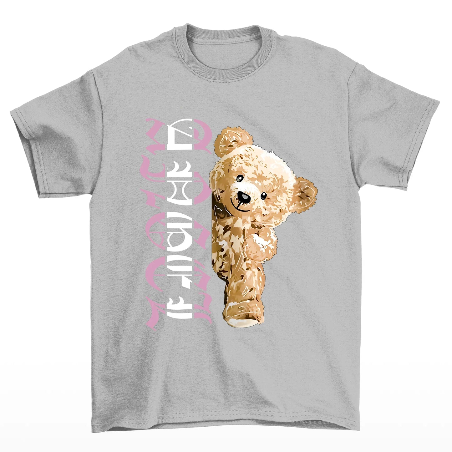 camiseta basica urso anjo - cinza