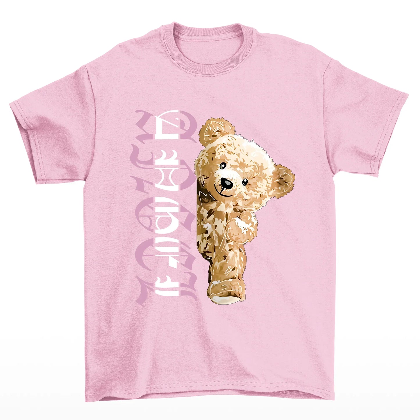 camiseta basica urso anjo - rosa bebê