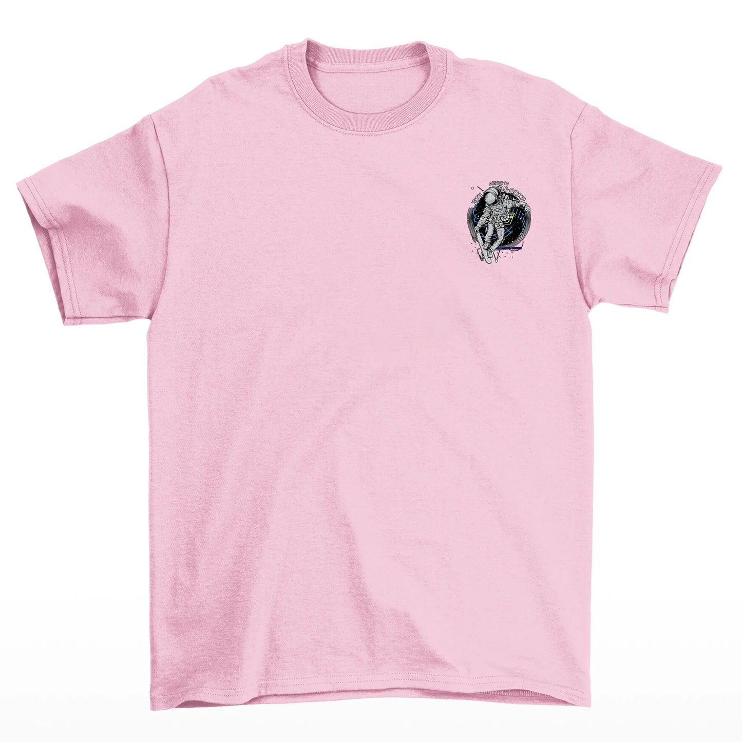 Camiseta Básica Algodão Astronauta Andando de Skate- Rosa bebe