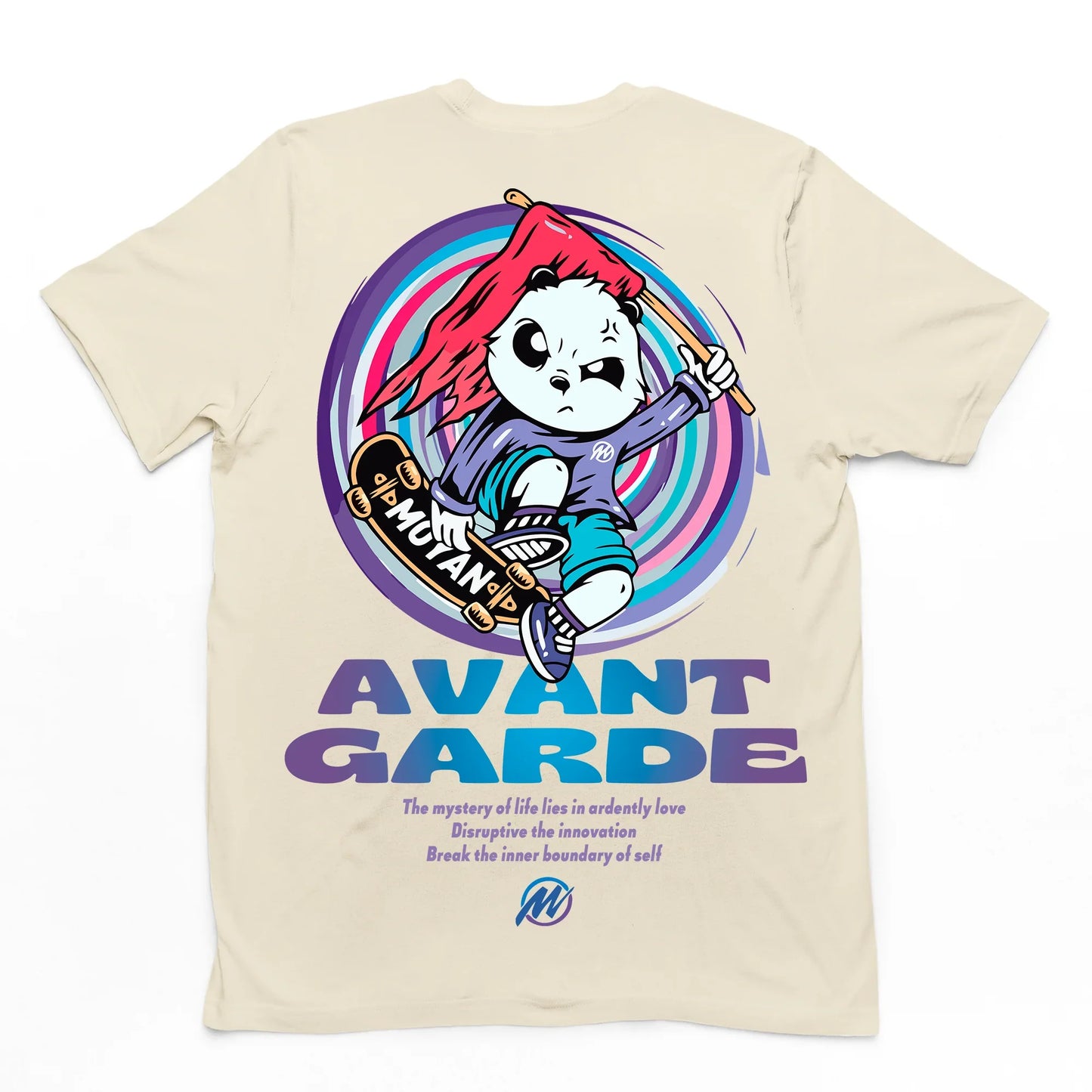 CAmiseta Básica Com Estampa Panda Skate Segurando Bandeira - Pérola