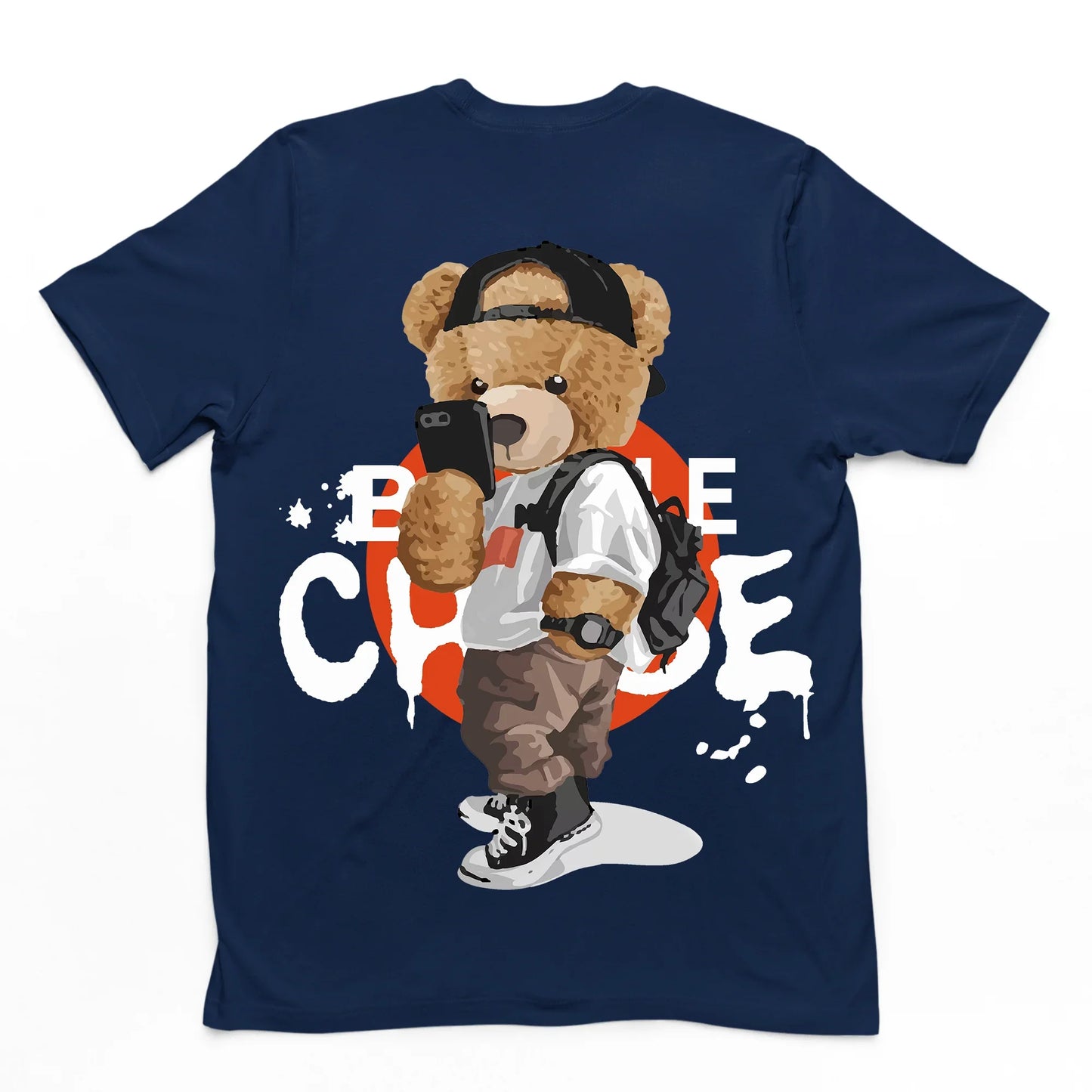 camiseta básica com estampa ursinho estiloso - azul marinho