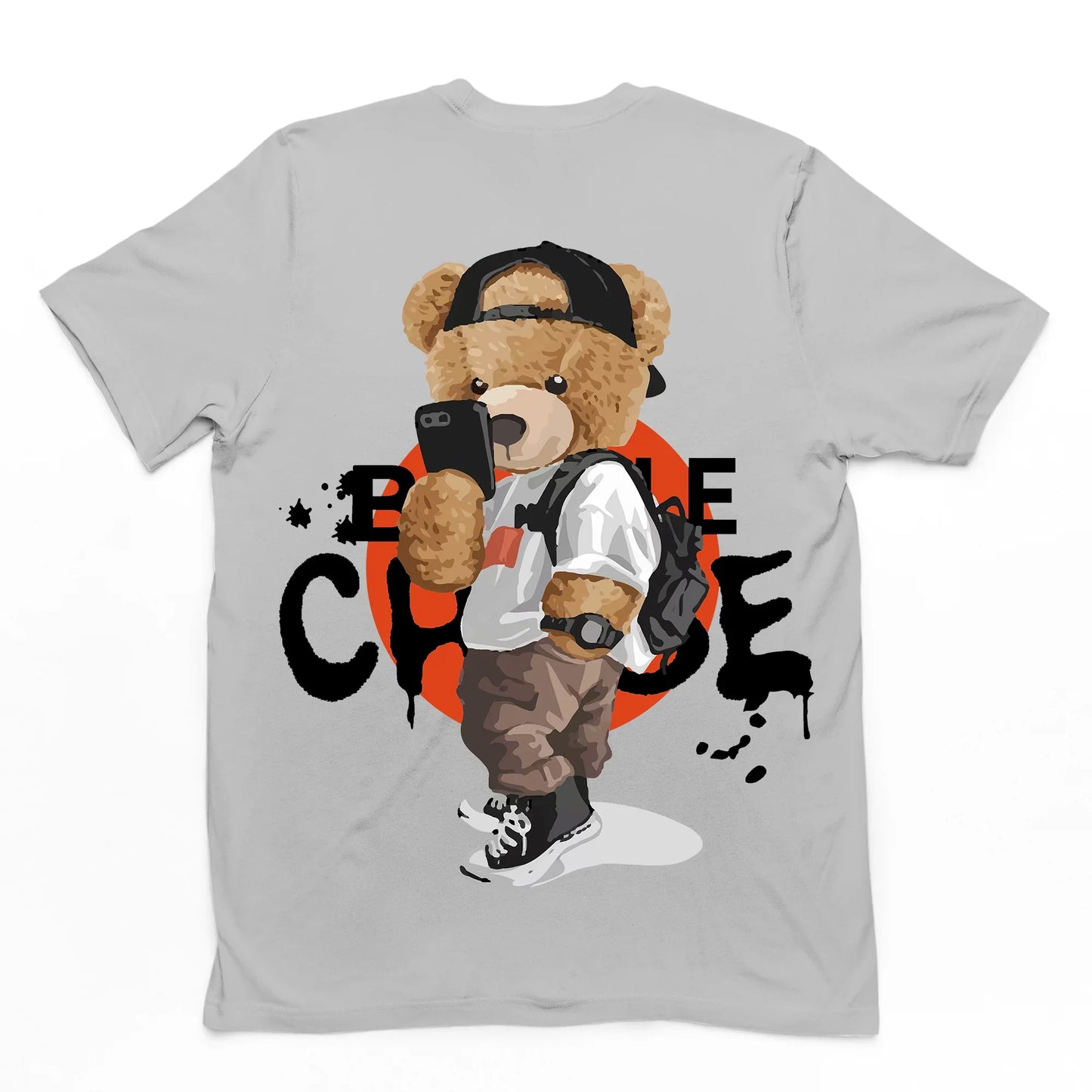 camiseta básica com estampa ursinho estiloso - cinza