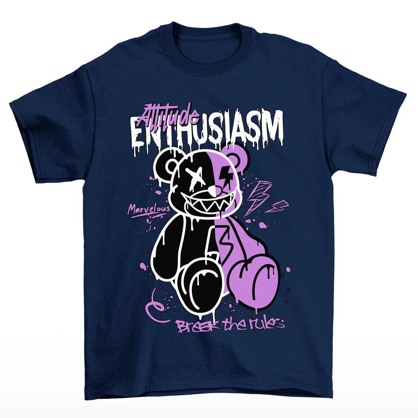 Camiseta Básica estampa Break the Rules Bear - Azul Marinho