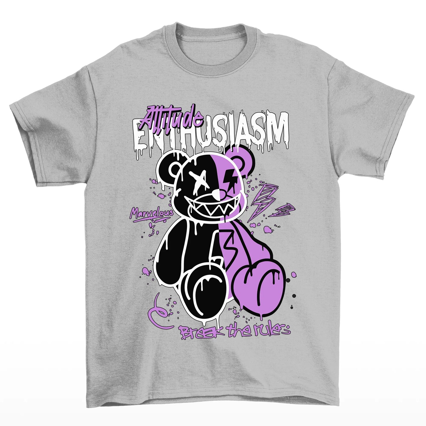 Camiseta Básica estampa Break the Rules Bear - Cinza