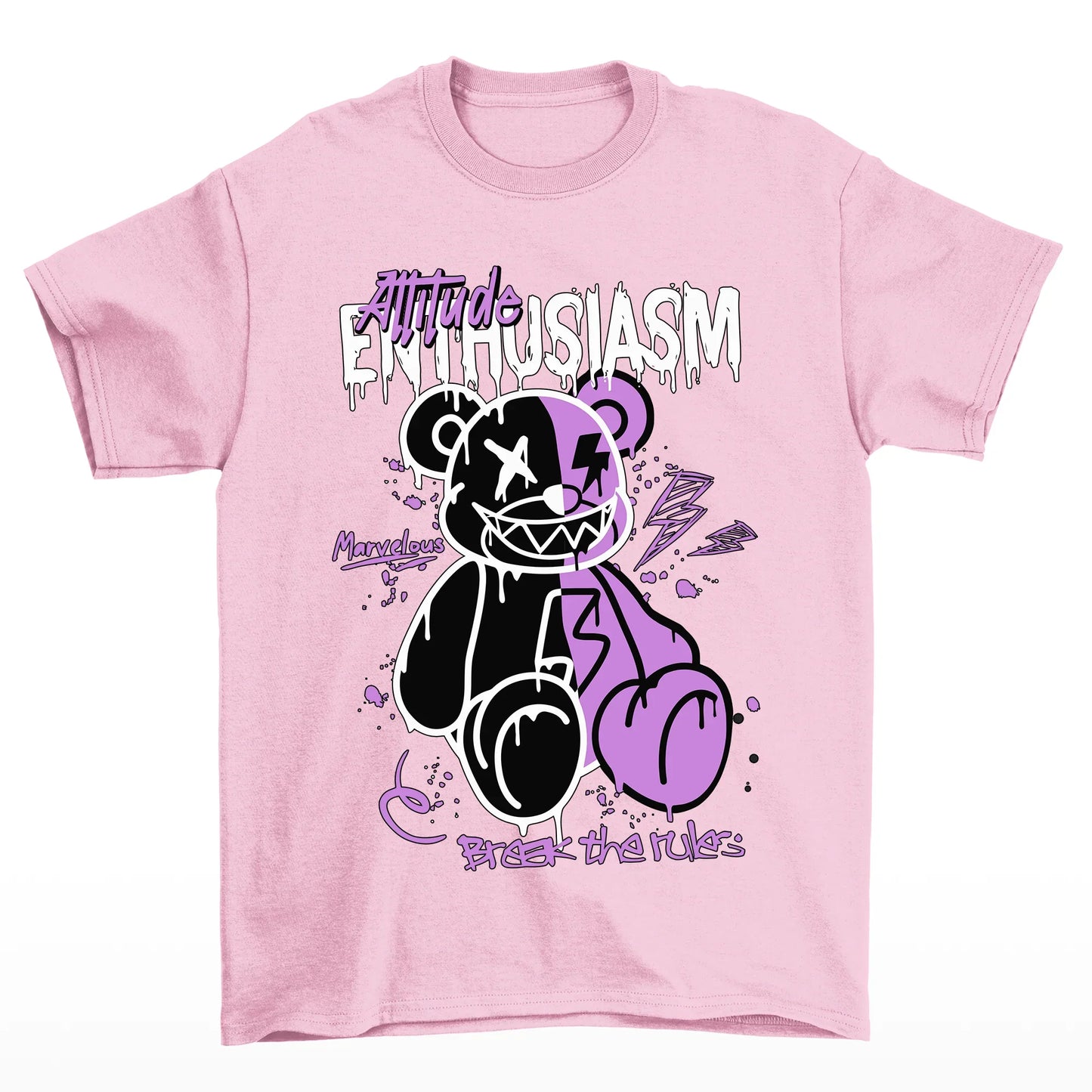 Camiseta Básica estampa Break the Rules Bear - Rosa Bêbe