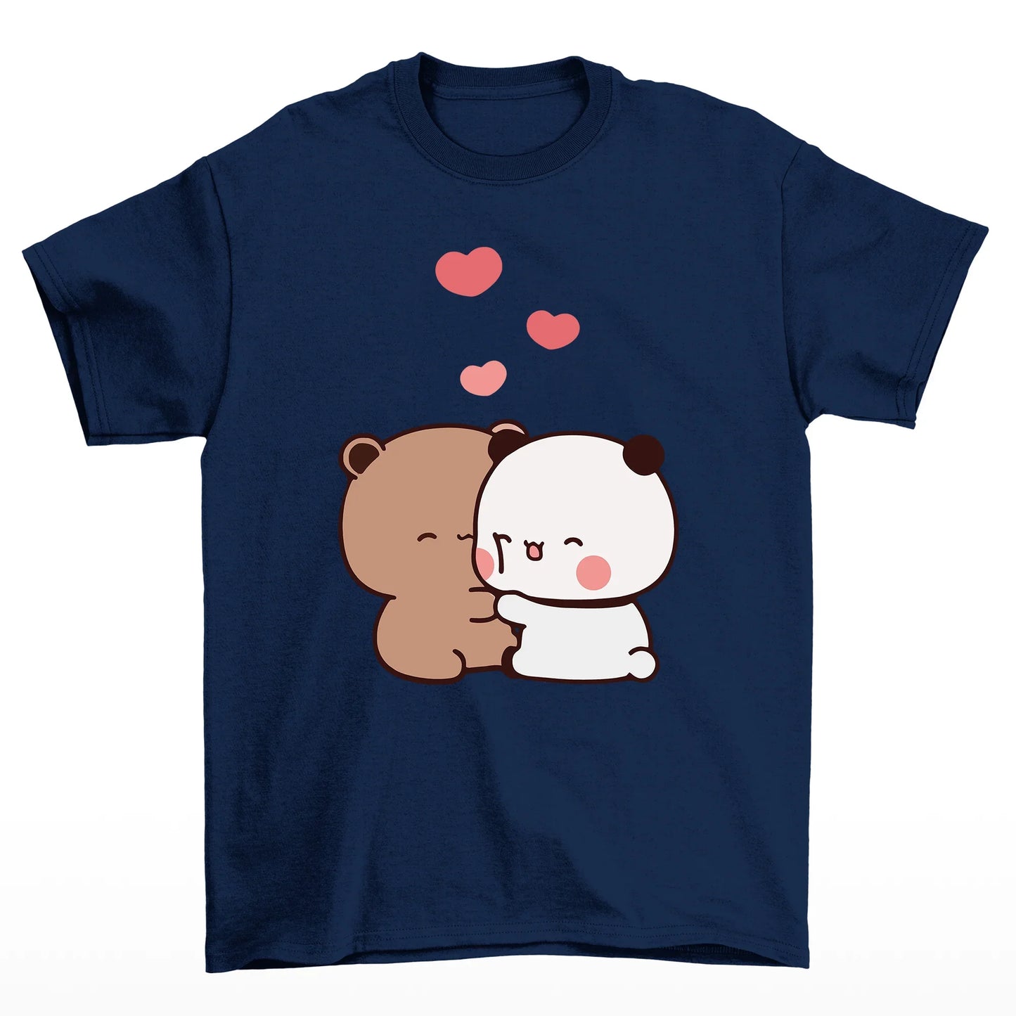 camiseta básica azul marinho estampa ursinhos se abraçando