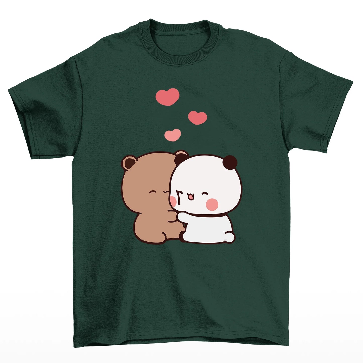 camiseta básica verde estampa ursinhos se abraçando