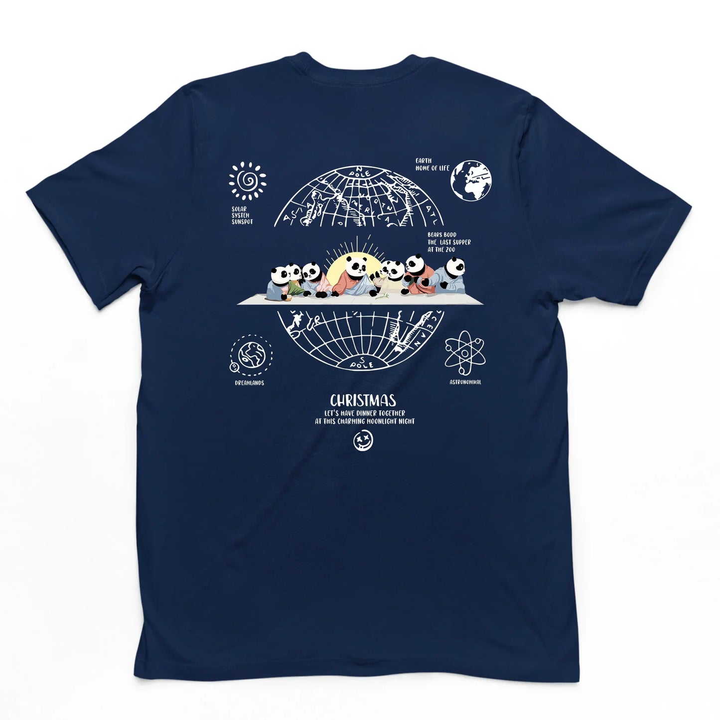 Camiseta azul costas Básica Unissex Com Estampa Natal Jesus Panda - Azul Bebê