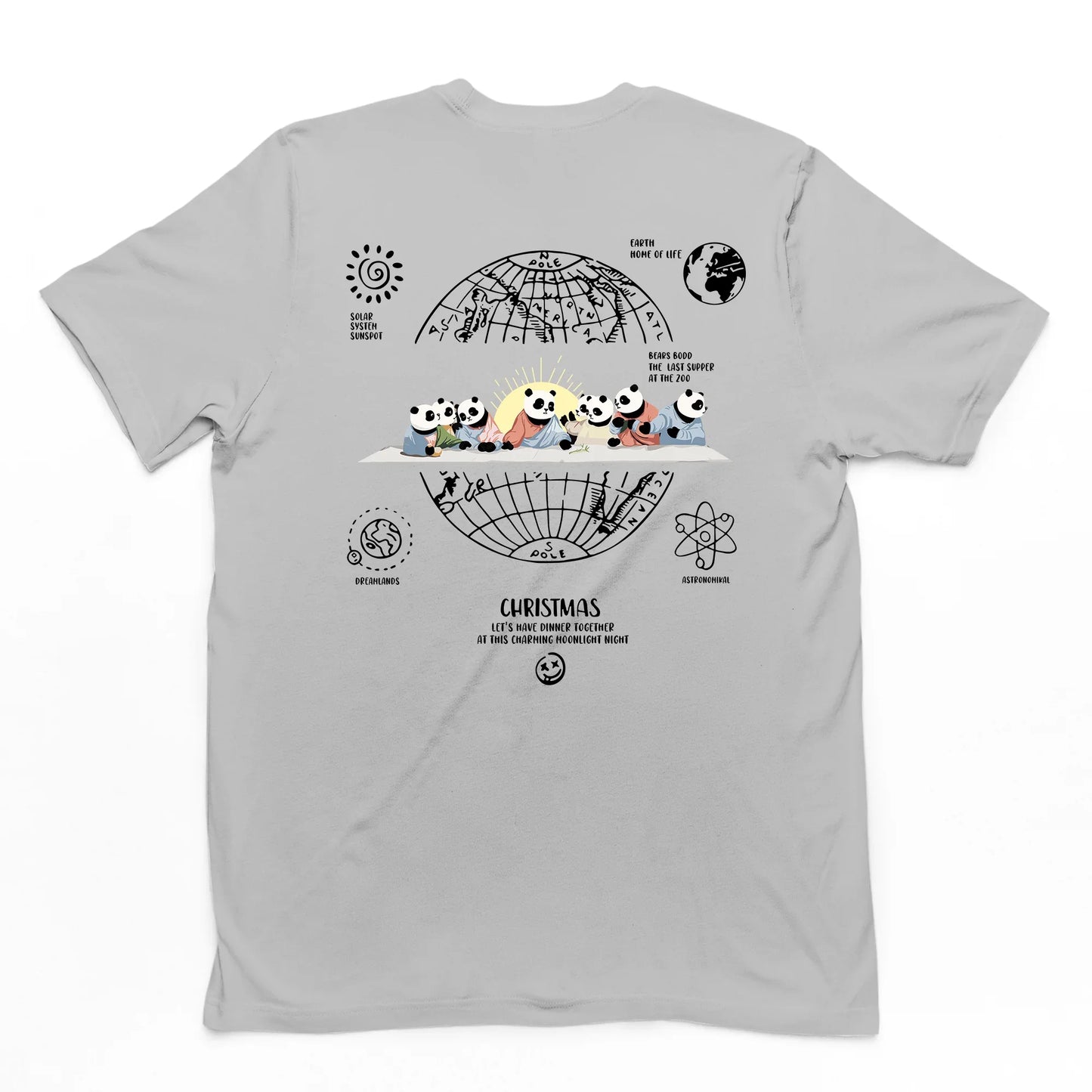 Camiseta cinza costas Básica Unissex Com Estampa Natal Jesus Panda - Cinza