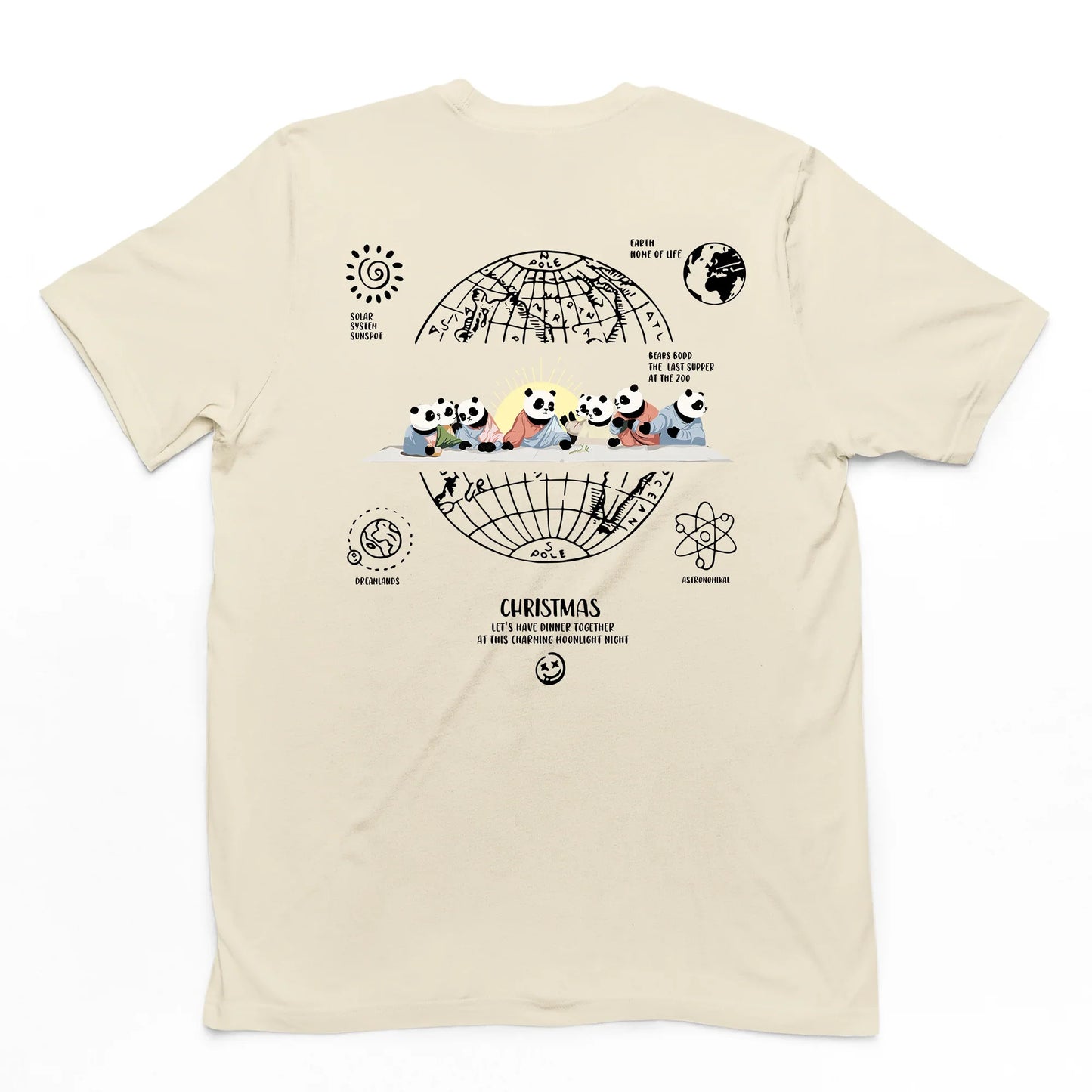 Camiseta pérola frente Básica Unissex Com Estampa Natal Jesus Panda - Pérola