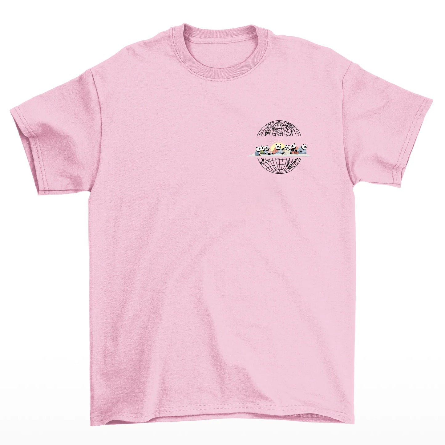 Camiseta rosa frente Básica Unissex Com Estampa Natal Jesus Panda - Rosa Bebê