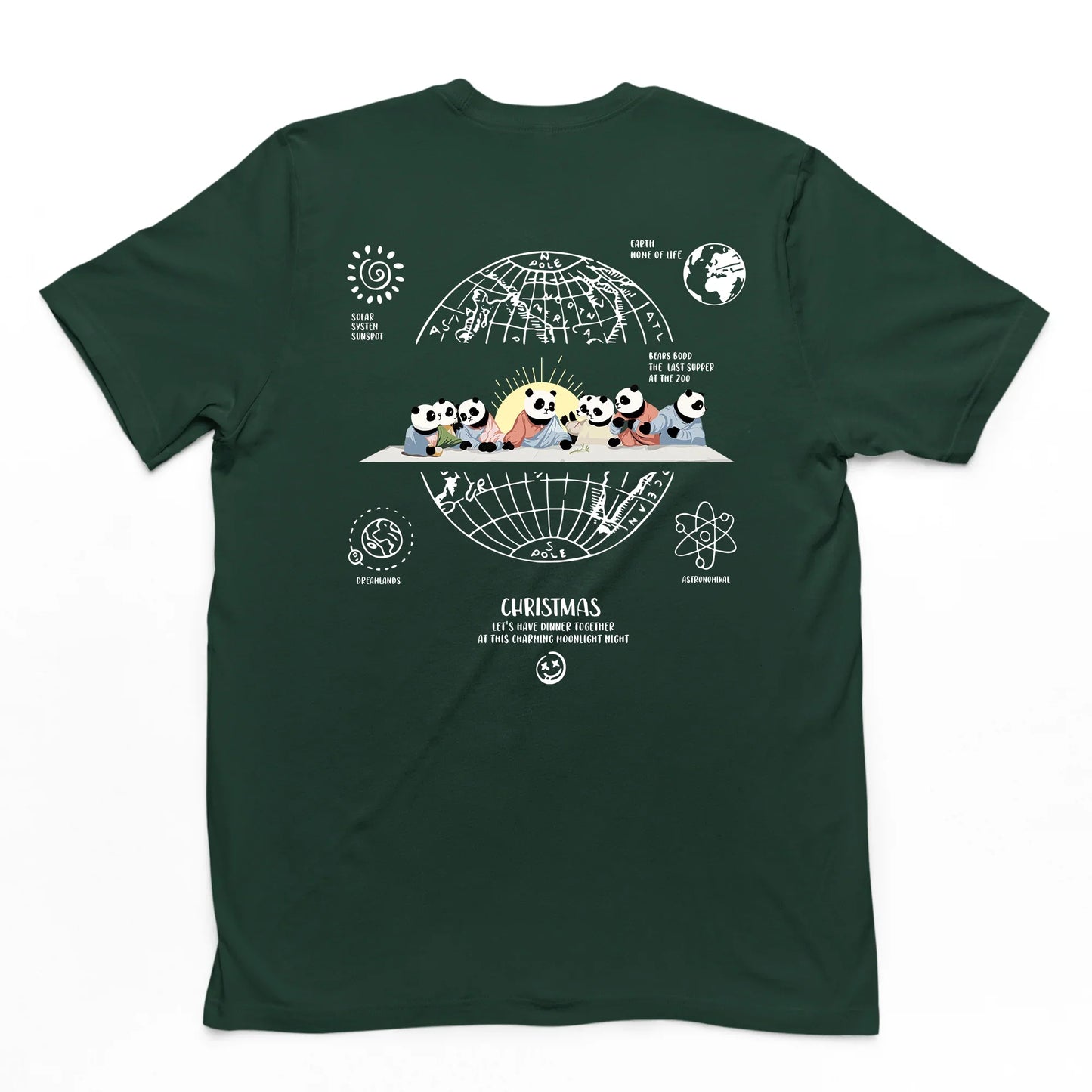 Camiseta verde costas Básica Unissex Com Estampa Natal Jesus Panda - Verde