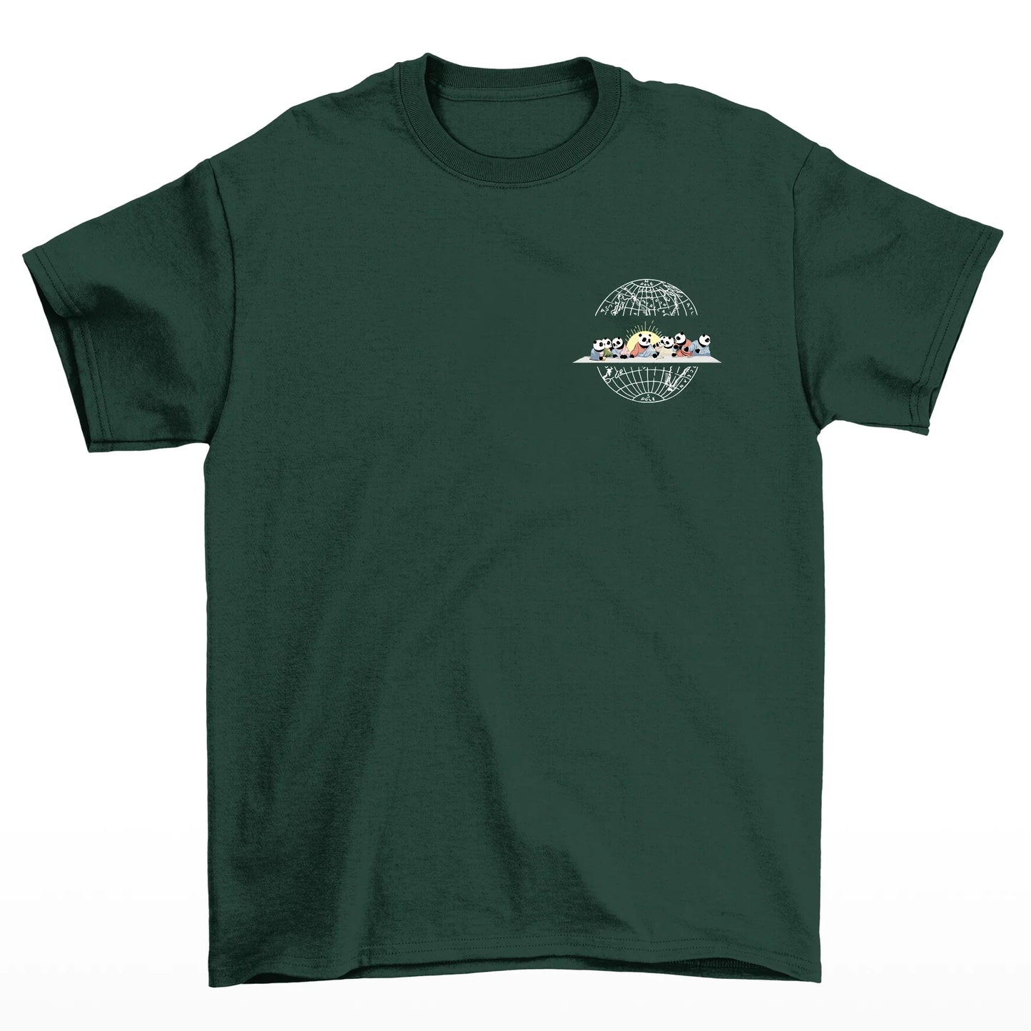 Camiseta verde frente Básica Unissex Com Estampa Natal Jesus Panda - Verde