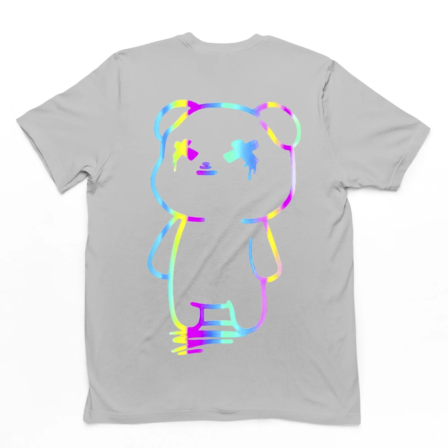 camiseta básica cinza com estampa de ursinho colorido - Cinza