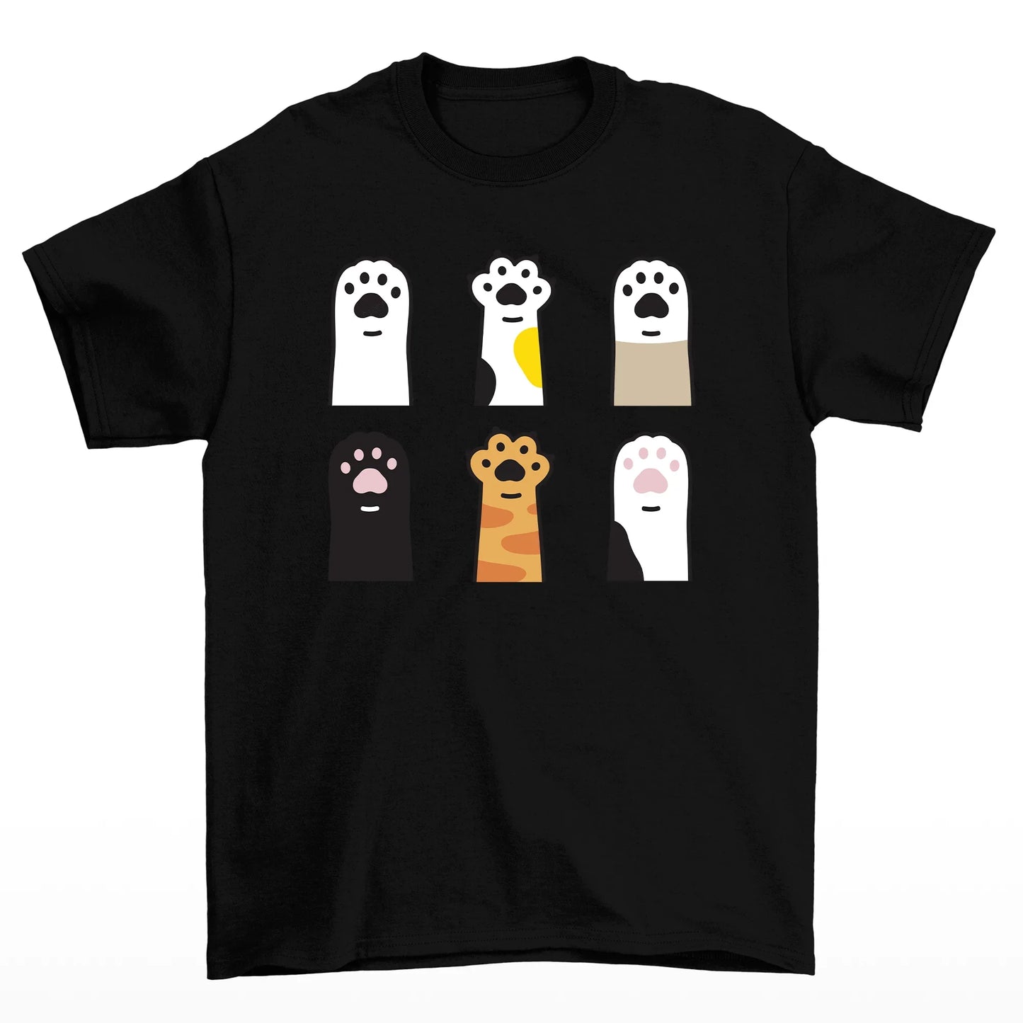 Camiseta Básica Com Estampa Patinha De Gatos- Preto