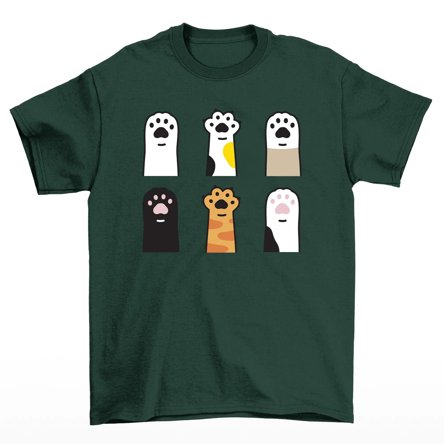 Camiseta Básica Com Estampa Patinha De Gatos- Verde