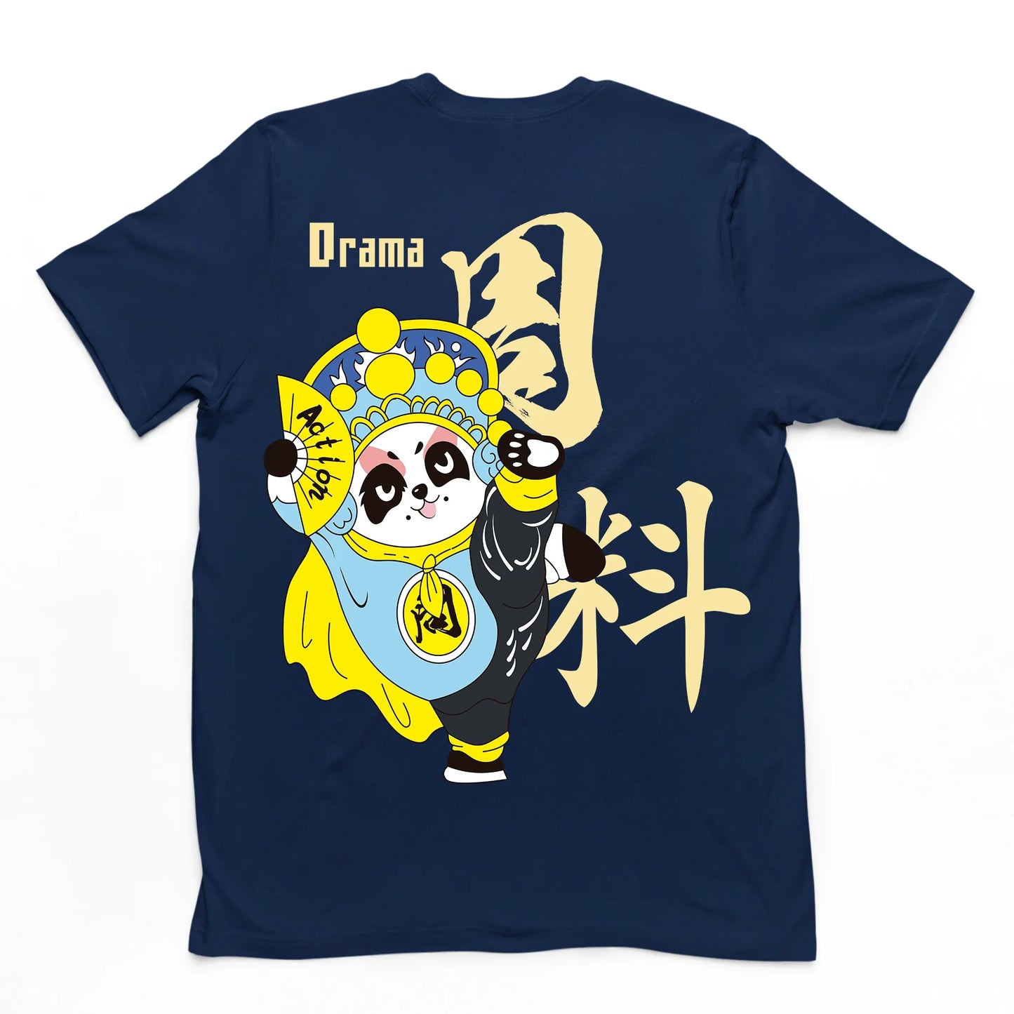 camiseta básica com estampa leque panda escrito drama em cima - Azul Marinho