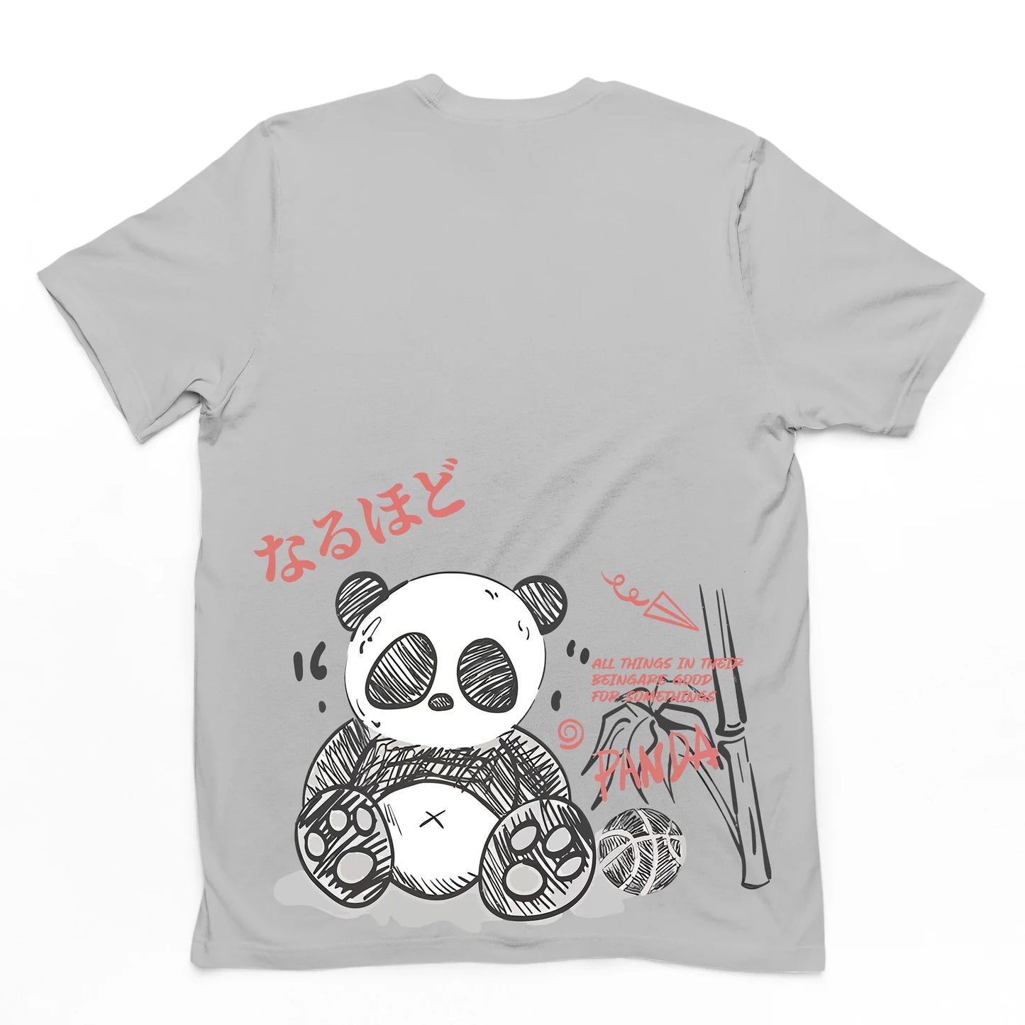 Camiseta Básica Com Estampa Panda Terror - Cinza
