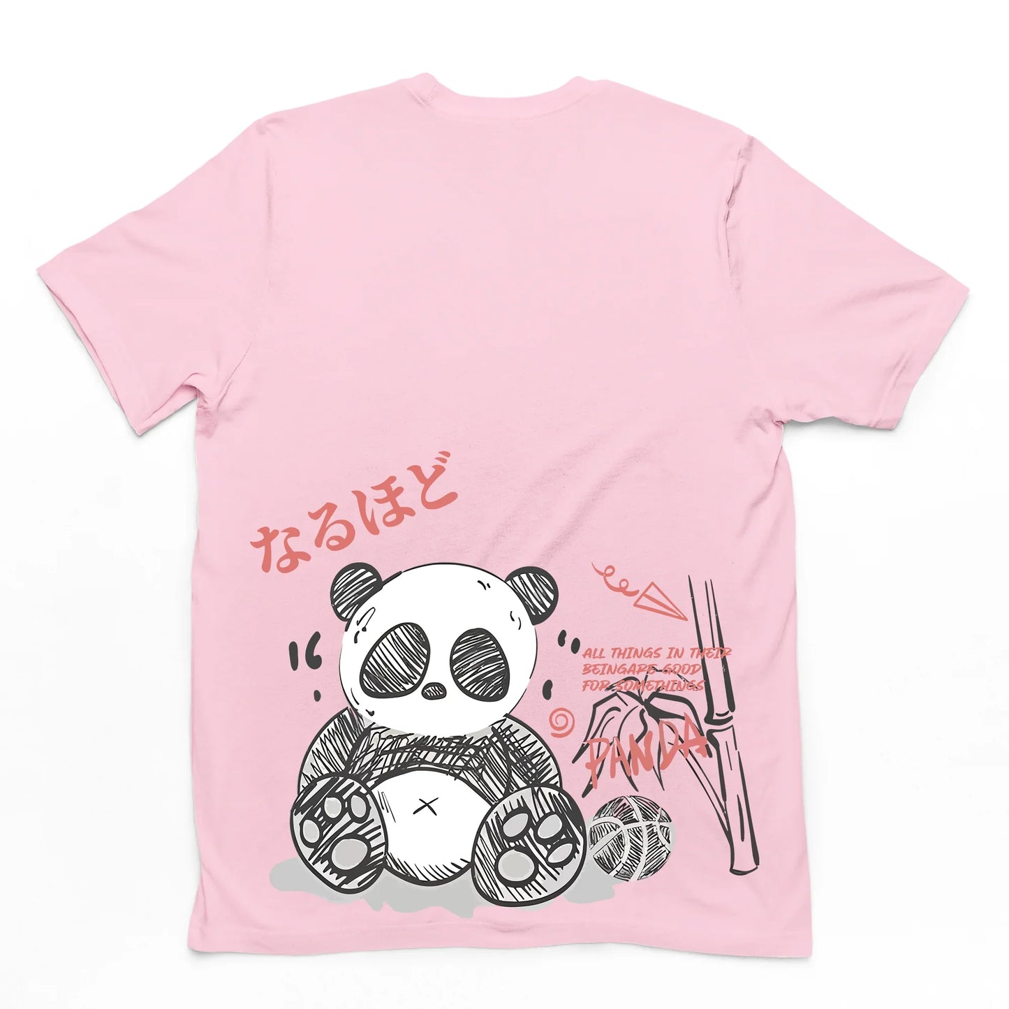 Camiseta Básica Com Estampa Panda Terror - Rosa Bebê