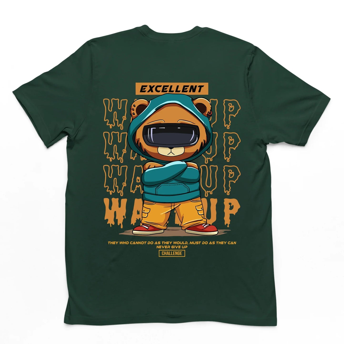 Camiseta Básica Verde Unissex Com Estampa Ursinho Estiloso - Verde