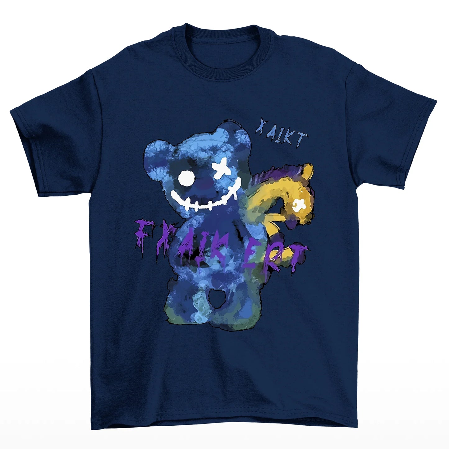 Camiseta basica azul Com Estampa Ursinho Sorriso Macabro - Azul Marinho