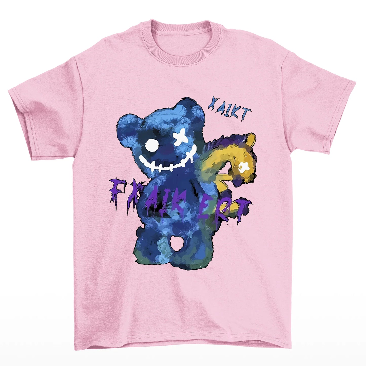 Camiseta basica rosa bebê Com Estampa Ursinho Sorriso Macabro - Rosa Bebê
