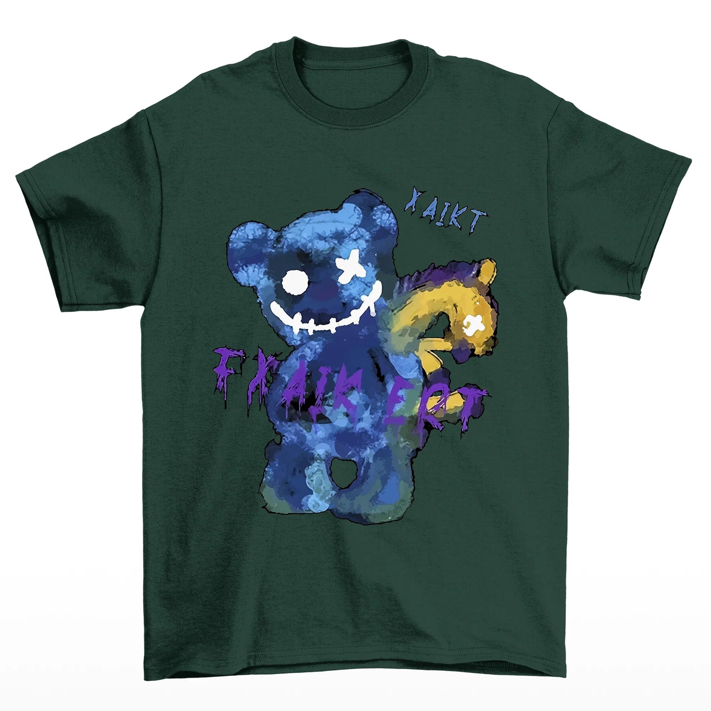 Camiseta basica verde Com Estampa Ursinho Sorriso Macabro - Verde