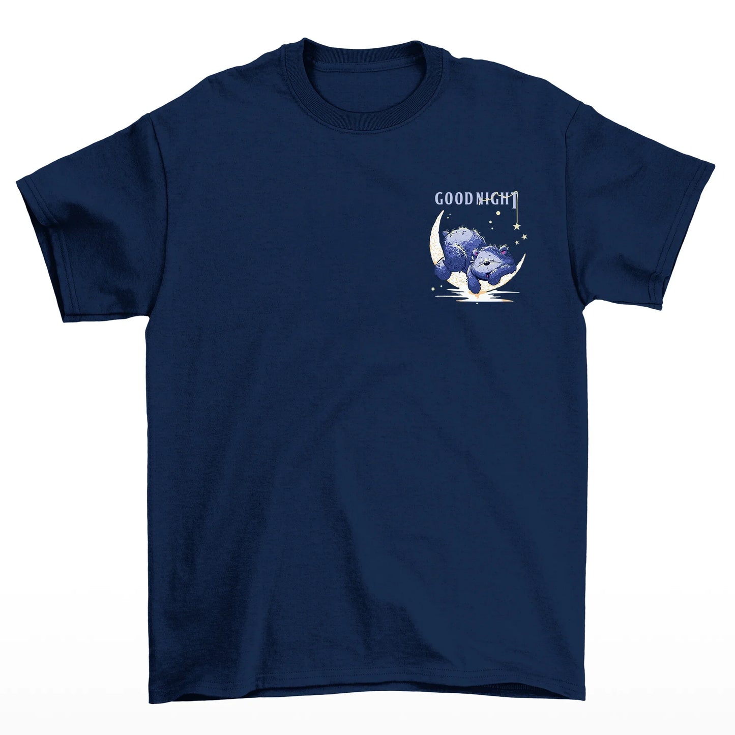Camiseta básica com estampa ursinho dormindo na lua - azul marinho