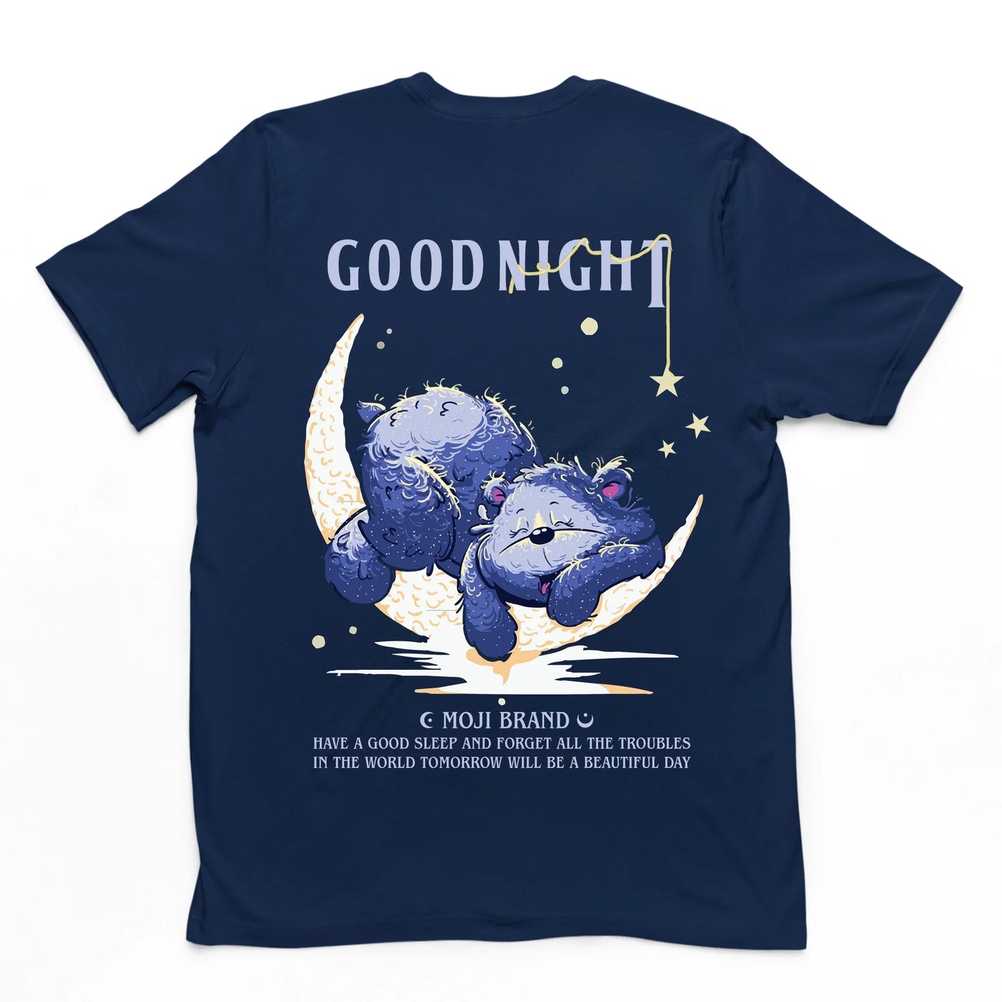 Camiseta básica com estampa ursinho dormindo na lua - azul marinho