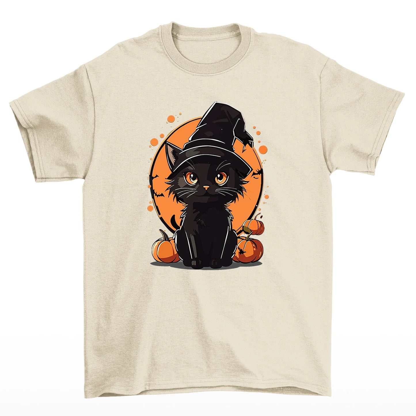 Camiseta Básica Com Estampa Gatinho Bruxa- Pérola