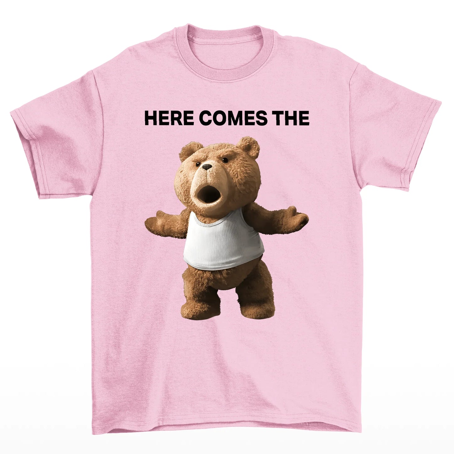 Camiseta Básica Unissex rosa bebê Com Estampa Teddy Urso - Rosa Bebê