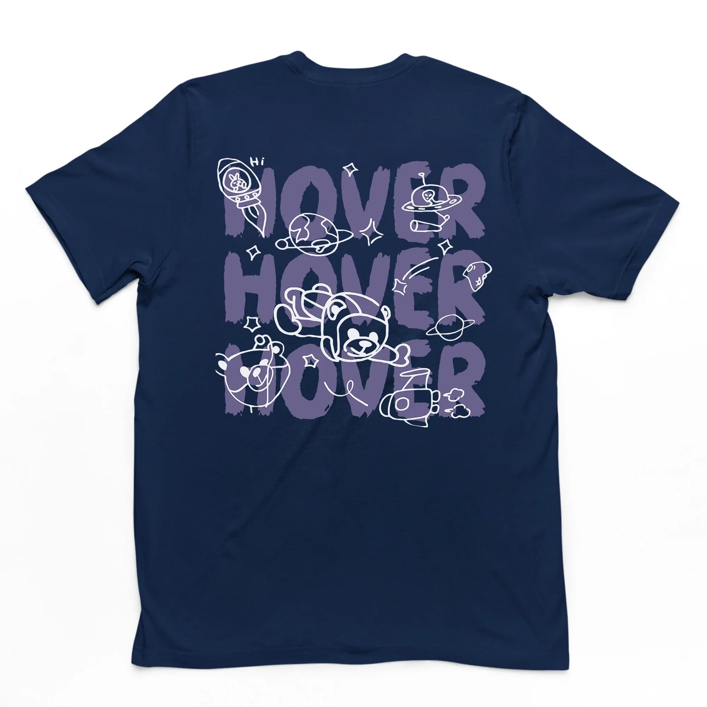 camiseta básica estampa de ursinho astronauta - azul marinho