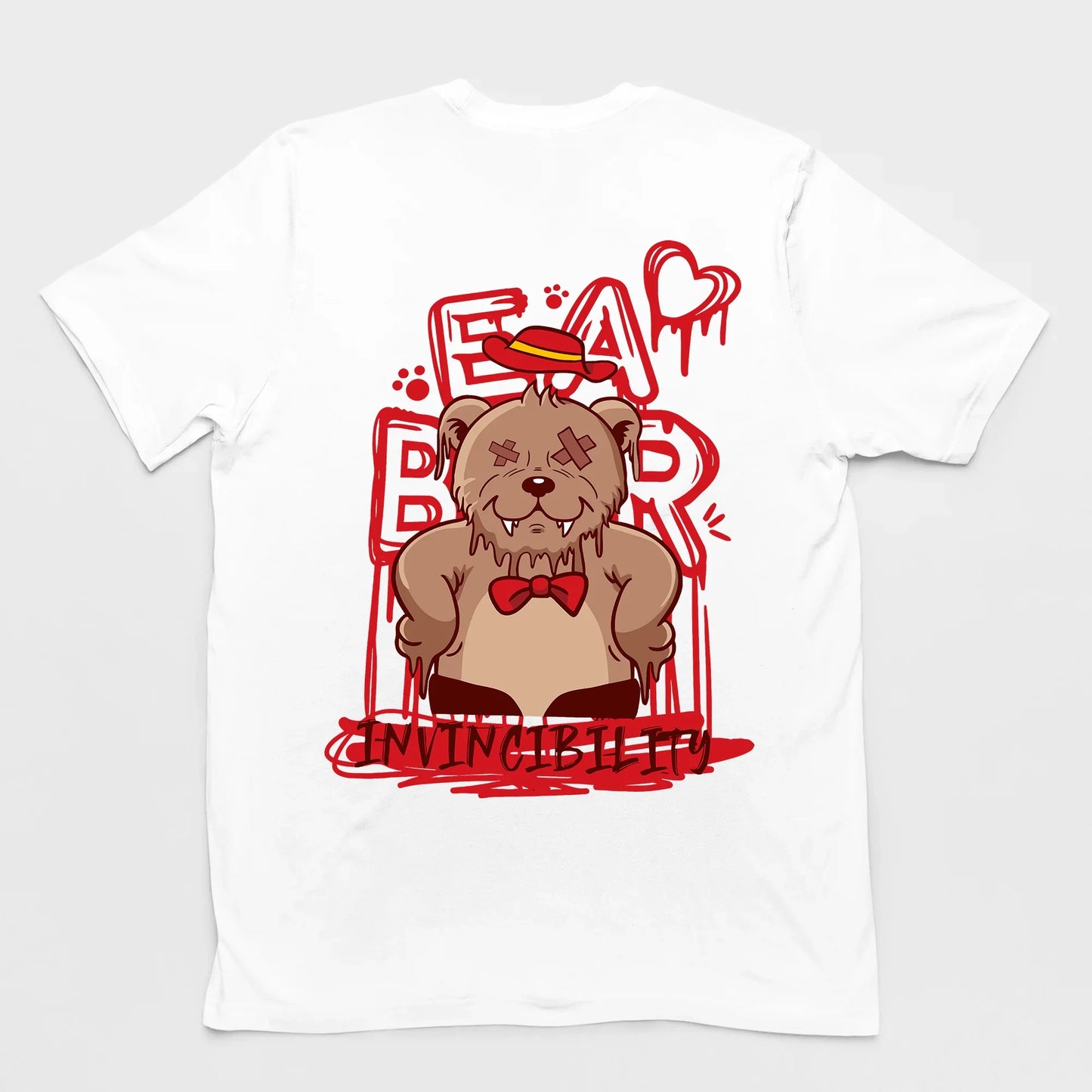 Camiseta Básica Unissex Invicibility Bear Heart - BRANCO