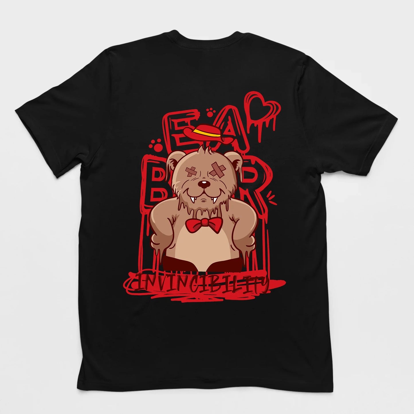 Camiseta Básica Unissex Invicibility Bear Heart - PRETO