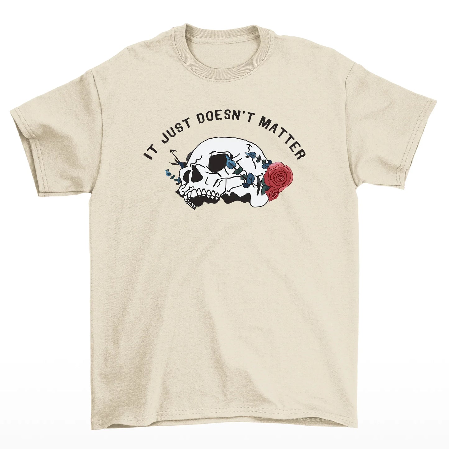Camiseta Básica Unissex It Just Doesn't Matter Skull Rose - pérola