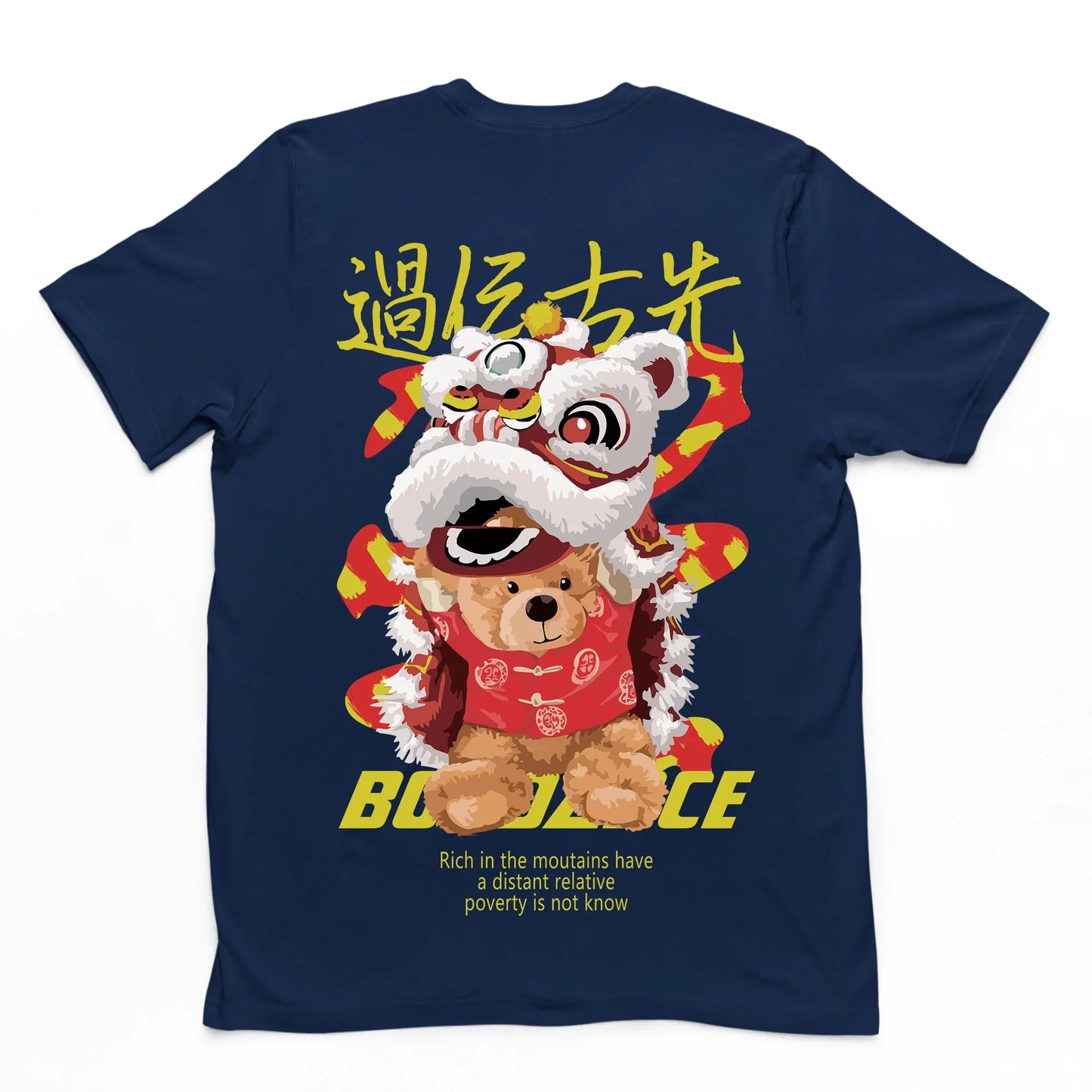 camiseta basica azul marinho estampa de ursinho asiático - Azul Marinho