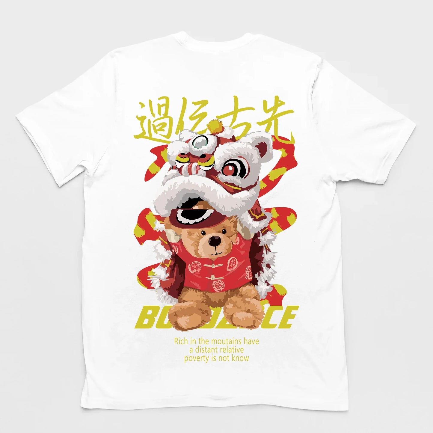 camiseta basica branca estampa de ursinho asiático - Branco