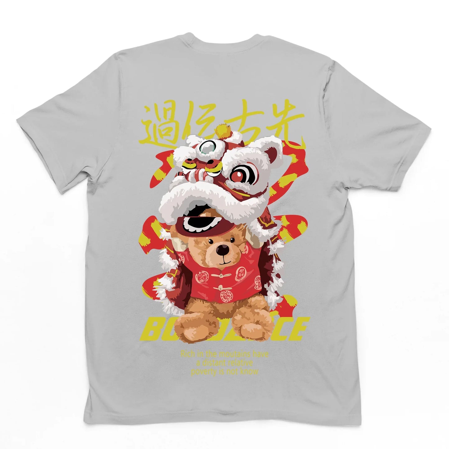 camiseta basica cinza estampa de ursinho asiático - Cinza